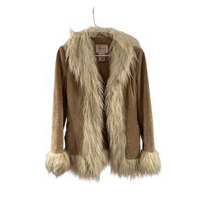 Y2K pennylane coat vintage genuine suede, faux fur trim embroidered xhileration